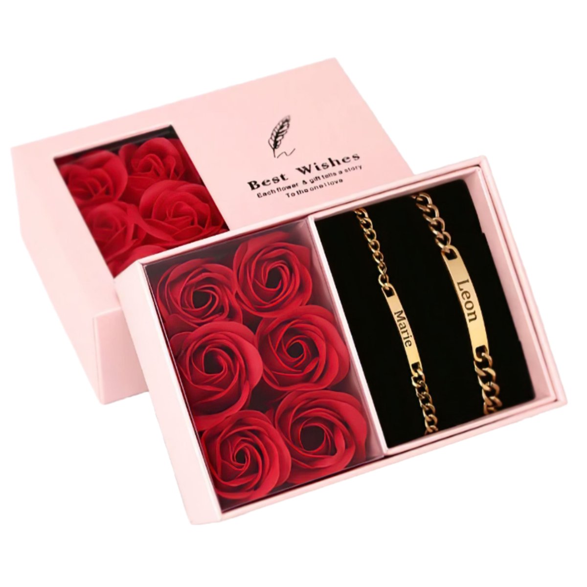 Engraved Bracelet Set With Eternal Rose Box - Valentines