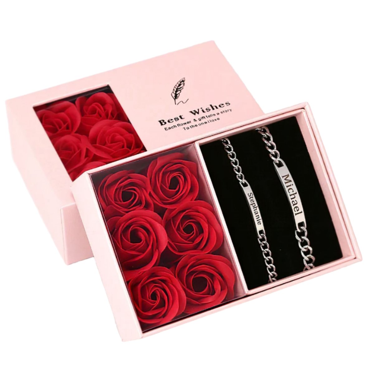 Engraved Bracelet Set With Eternal Rose Box - Valentines