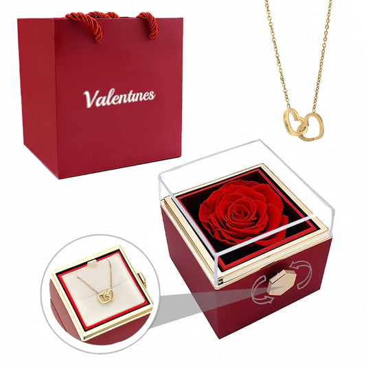 Eternal Rose Box With Engraved Hearts Necklace - Valentines