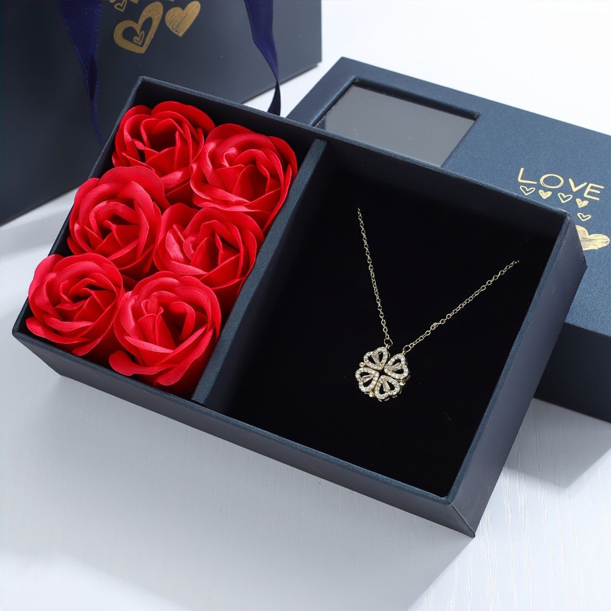 Magnetic Hearts Necklace With Eternal Rose Box - Valentines